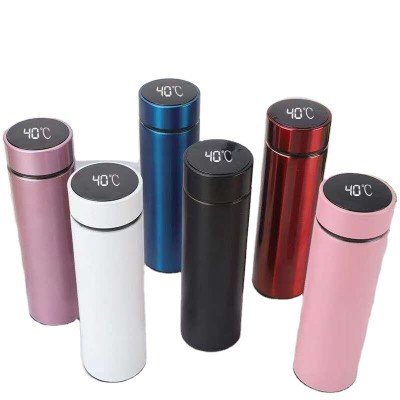 touch screen lid temperature display led digital  double wall  insulated water bottle stainless steel