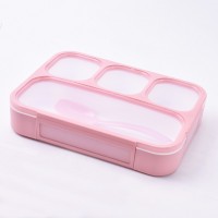 Personalized rectangular pink plastic lunch box 4 section eco bento box 1000ml leakproof custom bento lunch box for kids