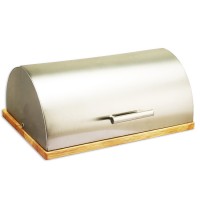 Hot sale food safe bamboo bread box with stainless steel Cover