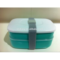 Plastic 2 layer lunch box with band and cutlery bento box food container kids lunch box